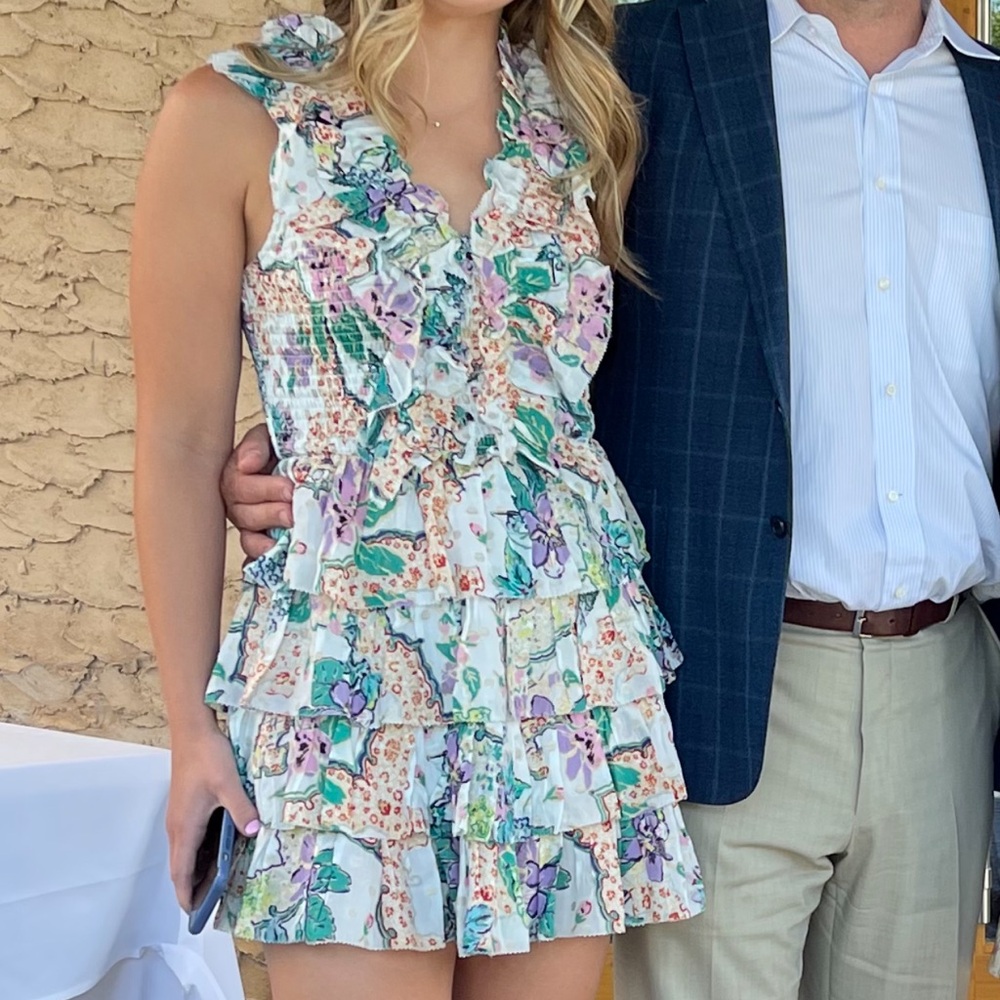 Floral Ruffle Mini Dress in Pastel Multicolor